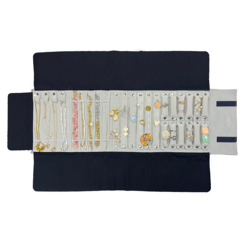 UnionPlus Velvet Travel Jewelry Case Roll Bag for Necklaces Brackets Earrings Rings, Black - Image 1